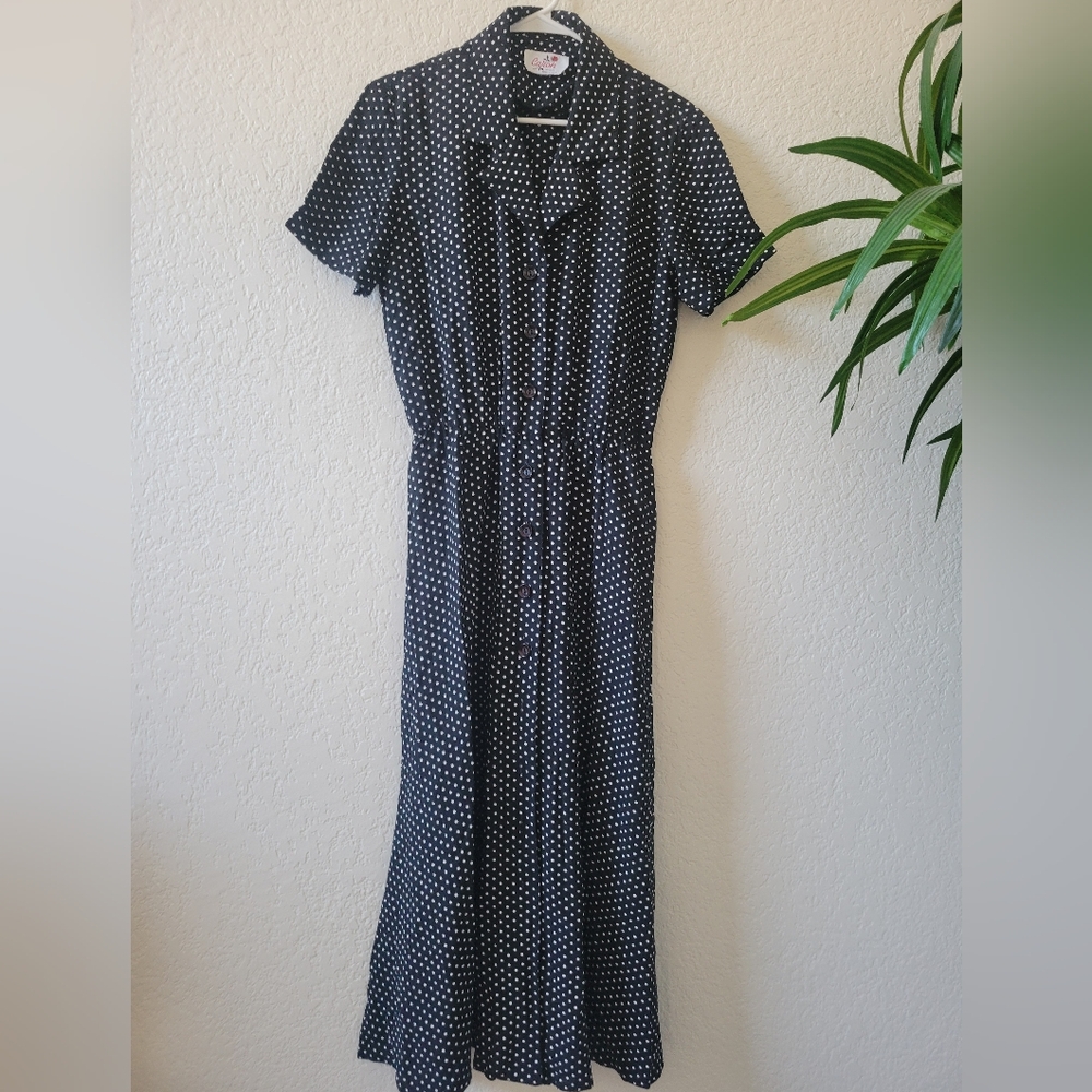 Black and White Polka Dot Midi Dress